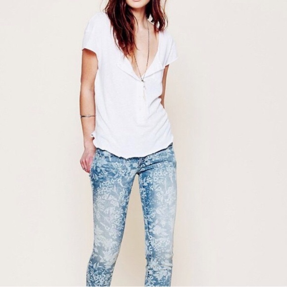 Free People Floral Washed Jeans